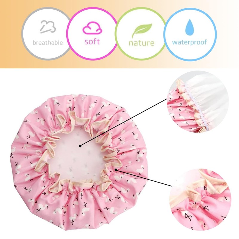 Shower Cap Elastic Band Double Layer Waterproof Bath Caps Reusable