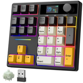 BOYI TD31Pro Mechanical Number Pad,Bluetooth5.0/2.4G/Type-C Wireless Numeric Keypad,RGB HotSwap Numpad with Screen&Knob,PBT Keycaps Rechargeable Gasket Number keypad for PC Laptop Desktop(Black-Grey)
