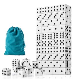 Juego de dados de 100 piezas, dados blancos estándar de 0.63 pulgadas, dados opacos de seis caras con bolsa, dados blancos a granel de puntos negros para eventos grupales, juegos de mesa, matemáticas en el aula