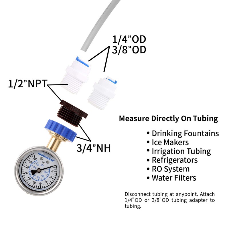 MEASUREMAN 2-1/2" Water Pressure Gauge Kit 6 Parts Kit, Lead-Free