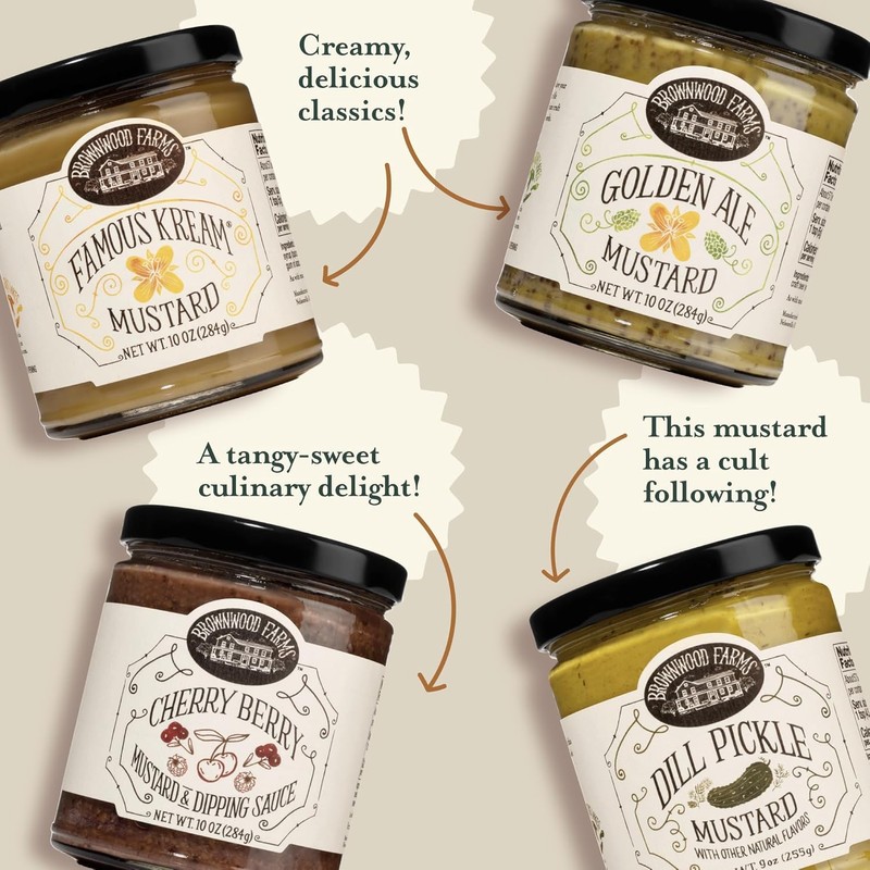 Brownwood Farms Flavored Mustard, Made in Small Batches, Sweet, Hot,