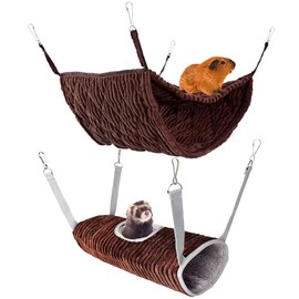 Small Animal Hammock Ferret Hammock Bed Hammock and Tunnel Cage for Rat Hamster Squirrel Sugar Slingshot Hanging Hideaway Tunnel Tube Toy for Cage (Coffee)