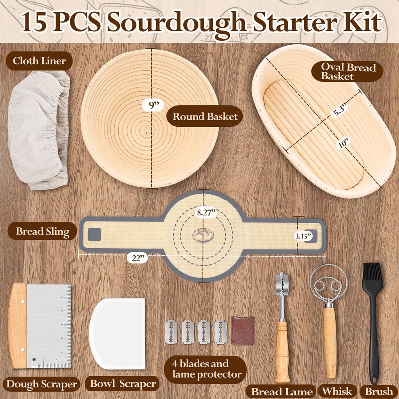 P&P CHEF Sourdough Bread Baking Supplies, 9” Round & 10”