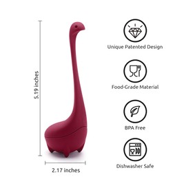 OTOTO Baby Nessie Loose Leaf Tea Infuser (Purple) - Dinosaur Tea Infuser Strainer with Steeping Spoon - Long Handle Neck, Cute Ball Body Lake Monster Silicone Tea Infuser for Loose Leaf Herbal Tea
