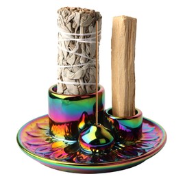 Palo Santo Holder - 4 in 1 Incense & Candle Holder - Ceramic Incense Holder Ash Catcher Tray for Meditation Room - Easy to Clean