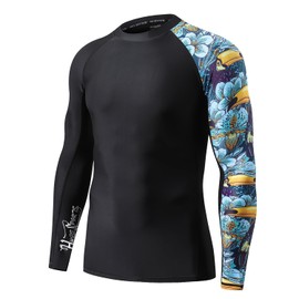 HUGE SPORTS Men's Splice UV Sun Protection UPF 50+ Skins Rash Guard (HeyToucan, L)