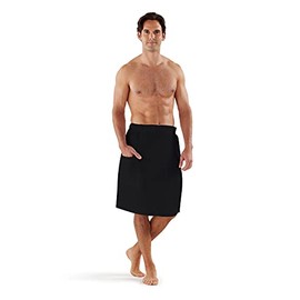 Boca Terry Mens Spa Wrap - Waffle Bath Wrap for Sauna, Gym or College Dorm - Med/Lrg, Black