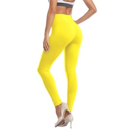 Kotii Women's High Waist Soft Full Length Leggings, Yellow, 3X - 5X