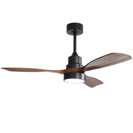 USA in Stock 48 Inch 3 Solid Wood Ceiling Fan Decorative Indoor Modern Ceiling Fan With LightLamp Power(W): 18, Emitting Color: 3CCT, Color: Black, Wattage: 35W