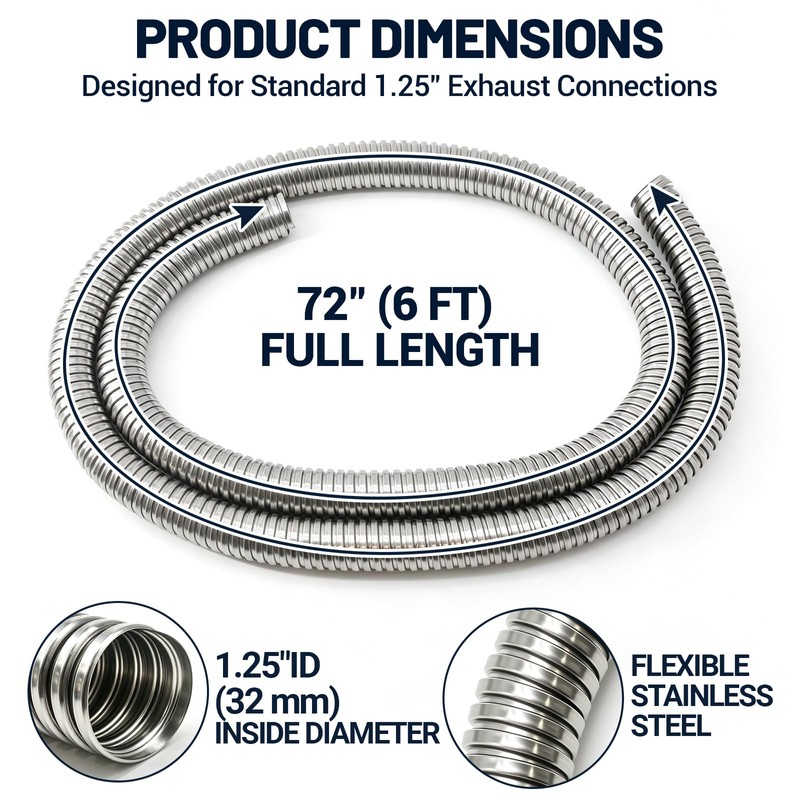 1" x 72" Universal Stainless Steel Exhaust Flex Pipe –