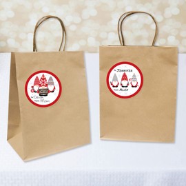 Big Dot of Happiness Christmas Gnomes - Round Holiday Party to and from Gift Tags - Large Stickers - Set of 8