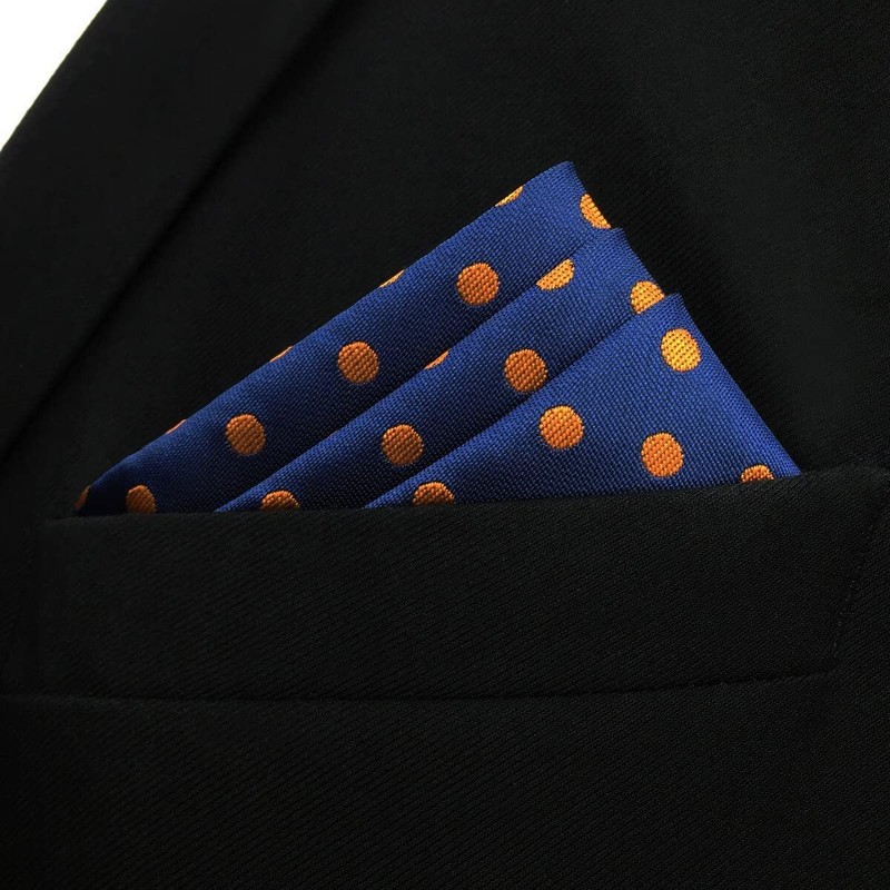 SHLAX&WING Large Silk Pocket Square Blue Dots Dotty Mens Hankies
