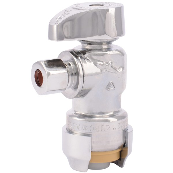 SharkBite 1/2 x 1/4 Inch Compression Angle Stop Valve, Quarter Turn, Push to Connect Brass Plumbing Fitting, PEX Pipe, Copper, CPVC, PE-RT, HDPE, 23336-0000LF