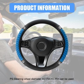 QZTYTY Bling Soft Leather Steering Wheel Cover, Steering Wheel Covers for Car, 15 Inch Colorful Rhinestones Auto Steering Wheel Protector, Diamond Car Accessories Universal Fit Women Girls (Blue)