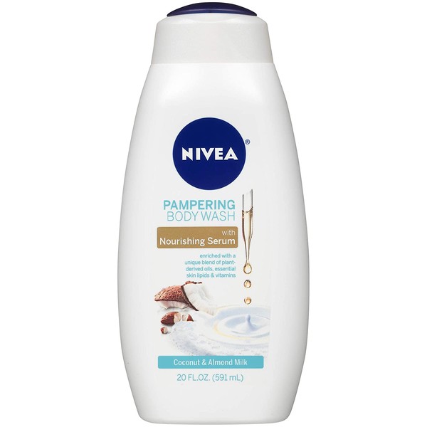 NIVEA Pampering and Almond Milk Body Wash - With Nourishing Serum, Single, Coconut, 20 Fl Oz