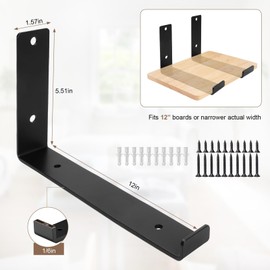 Storystore Shelf Brackets, Heavy Duty Hook Brackets for Shelves, Black L Shelf Bracket Wall Mount for DIY Open Shelving (12 Inch-8 PCS)