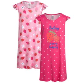 Rene Rofe Girls Nightgowns - 2 Pack Soft and Cute Lightweight Breathable Graphic Sleepwear Pajamas for Girls (Sizes: 4-12), Size 10-12, Strawberry Dot