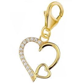Goldene Hufeisen Heart Lobster Clasp Charms Pendant for Charm Bracelet 925 Sterling Silver, Sterling Silver Cubic Zirconia Yellow Gold, Cubic Zirconia