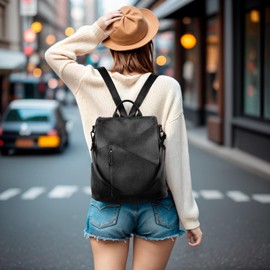 molshine Vegan Leather Anti Theft Backpack,Fashion Casual Travel Daypack Bag Shoulder Rucksack Handbags for Women Ladies HB041 (Black)