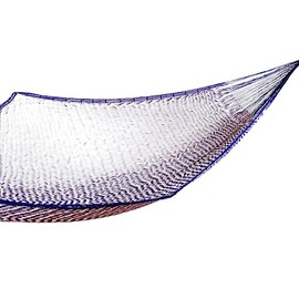 NOVICA Bright Blue White Hand Woven Cotton Mayan 1 Person Rope Hammock with Hanging Accessories, 'Ocean Waves' (Single)