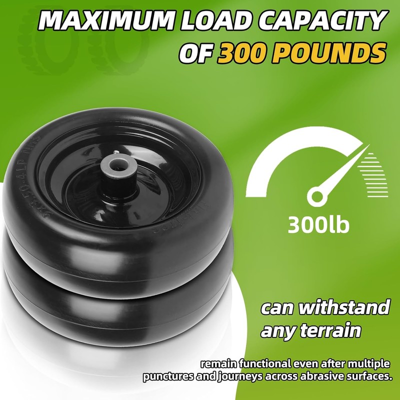 (4-Pack) 9x3.50-4” Flat Free Lawnmower Tire with 4" Centered Hub,