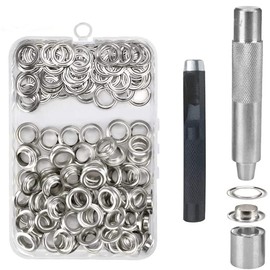 Grommet Tool Kit - 150 Sets Grommet Eyelets 10 mm Inner Diameter with Hole Tool, Grommet Adjustment Tool and Storage Box 100 Pieces