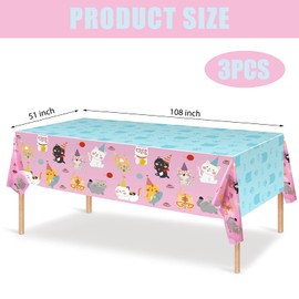 3 PCS Cat Tablecloth for Birthday Party Cat Themed Table Cover Decorations Cat Birthday Party Supplies Pink Tablecloth Kitten Decorations for Kids and Pet Birthday 54 x 108 Inch