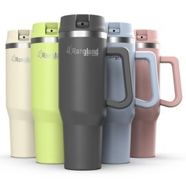 RANGLAND Leakproof 40 oz Tumbler with Handle and Protective Carrying Sleeve - Insulated Water Bottle Cup with Spill proof Straw Lid and Hand Strap (40 Ounce) Charcoal Gray