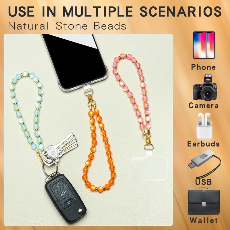 Soeoy Handmade Natural Gemstone Stone Beaded Phone Wrist Strap, Cat