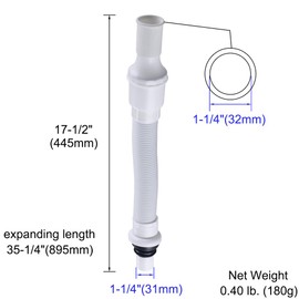 Angle Simple Sink Drain Hose, Plastic Flexible Bathroom Drain Pipe Extender, 1 1/4" OD, Length of 17 1/2" to 35 1/4"