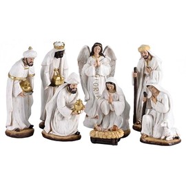 Dicksons 8-Piece Nativity Holy Family Angel Gloria - 8.25 x 3 Inch White Resin Collectible Tabletop Figurine