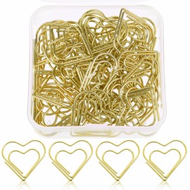 100 Pcs Gold Heart Paper Clips, Small Paper Clips Love Shaped Love Shaped Bookmarks Mini Metal Paperclips for Office Supplies Document Note Sorting Organizing Wedding Decoration Crafts