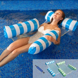 2-Pack Inflatable Water Hammock Floaties for Adults – Pool Float Lounger with Mesh Seat – Floating Pool Hammock for Adults Swimming Pool Party, Summer Water Fun - Pump Included