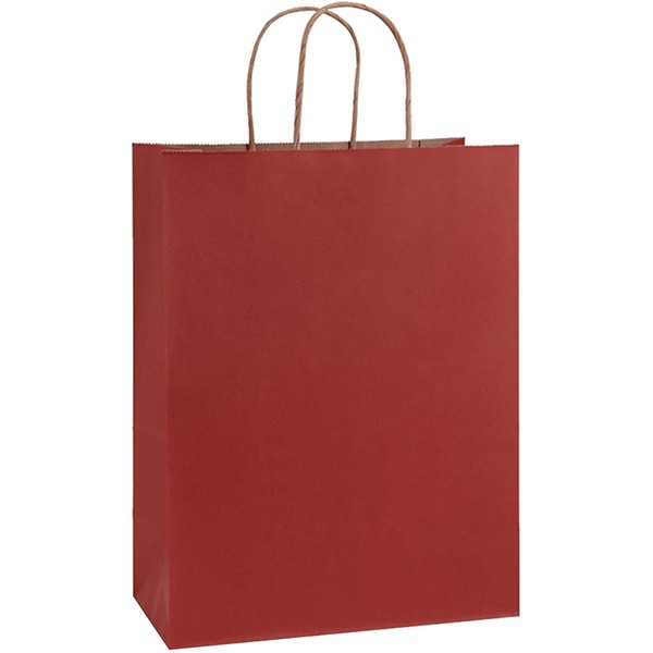 BagDream Gift Bags 10x5x13 Inches 25Pcs Red Stripes Kraft Paper Bags, Shopping Bags, Mechandise Bags, Retail Bags, Party Bags, Paper Gift Bags with Handles, 100% Recycled Paper Bags FSC Compliant