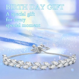 14K Silver Plated Tennis Bracelet Cubic Zirconia Classic Adjustable Bracelet Silver Bracelets for Women Birthday Valentine Mother's Day Jewelry (GSZH-001)