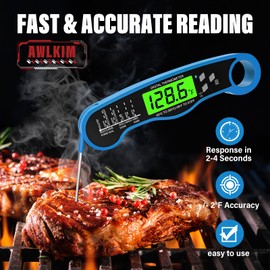 Meat Thermometer Digital - Fast Instant Read Food Thermometer for Cooking, Candy Making, Outside Grill, IP67 Waterproof Kitchen Thermometer with Backlight, Stocking Stuffers for Men - Blue