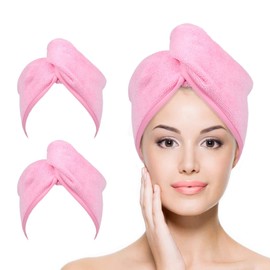 YoulerTex Microfiber Hair Towel Hair Wrap: 2 Pack 10X26 Hair Dryer Towels for Women Absorbent Turban Twist Hair Drying Shower Cap Curly Hair Products for Hair Care Hair Accessories (06 2-Pcs Pink)