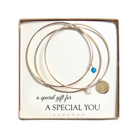 Cathy's Concepts Crystal and Pearl Gold Bangles, Monogram F, Caribbean Blue