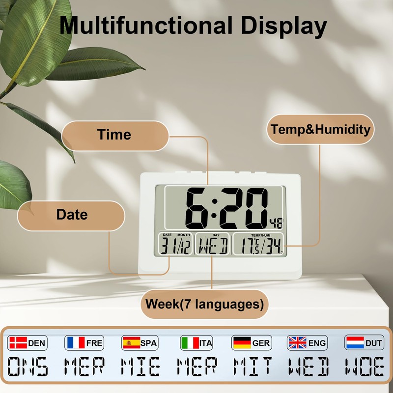 Lafocuse 10 Inch White Digital Clock Battery Operated Large Display
