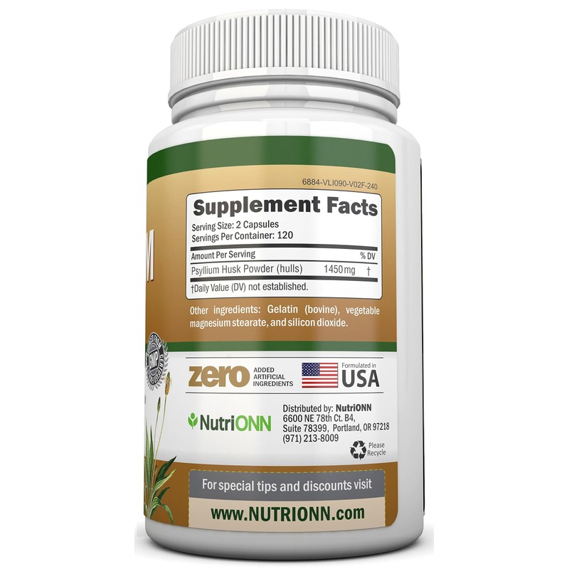 NutriONN PSYLLIUM Husk Capsules - 1450mg Per Serving - 240