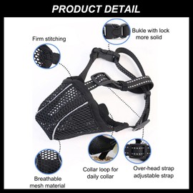 Dog Muzzle Air Mesh Soft Muzzle for Small Medium Large Sized Dogs, Adjustable Pet Puppy Dog Muzzle for Barking Biting Chewing Grooming Walking Vet Visit, Allow Panting and Drinking (Black Mesh, S)