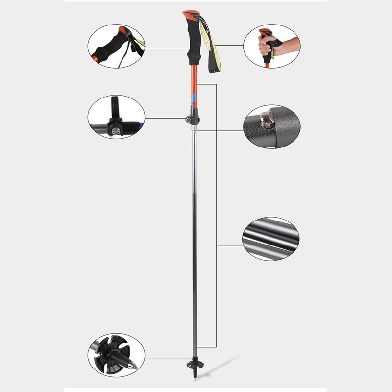 Hiking Stick Aluminum Alloy Portable Lightweight Telescopic Walking Stick for