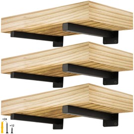 AYSUM Heavy Duty Shelf Brackets 6 Pack 6 Inch Floating Wall Brackets Iron Shelf Brackets, Metal L Brackets for Shelves Industrial Shelf Bracket Black, Hardware Included