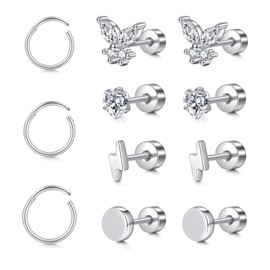 MODRSA Flat Back Earrings Silver Flat Back Cartilage Earring for Women Flat Back Stud Earrings Flatback Stud Earrings Hypoallergenic Screw Back Earrings for Women Helix Cartilage Hoop Earring