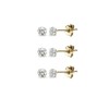 3 Pair Set 14K Gold Cubic Zirconia Tiny 2mm Round