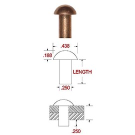 1/4" Dia. X 1/2" Length Copper Solid Rivet, Round Head, Plain Finish, (Pack of 1lb - Approximately 70 Pieces)