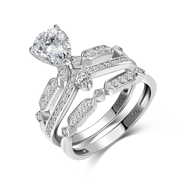 TRENDOLLA 925 Sterling Silver 1.5ct Teardrop Cut Cubic Zirconia Engagement