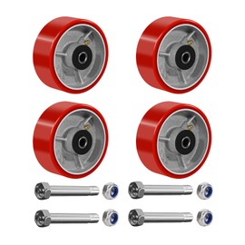 NINOSO 5" x 2" Heavy Duty Wheels, 1/2" Bore Axle Polyurethane on Cast Iron Wheel, Set of 4 Replacement Industrial Caster Wheels for Cart Toolbox (4 Wheel)