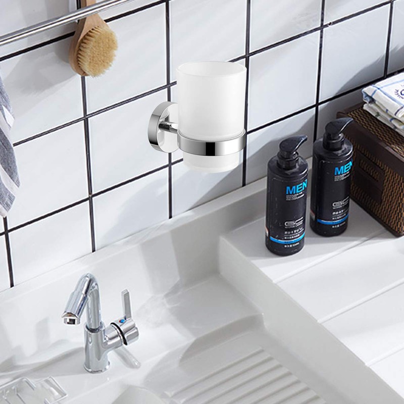 Puloita Wall-Mounted Toothbrush Holder with Frosted Glass Cup Set for