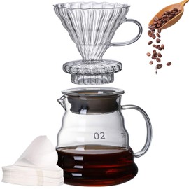 Cafetera Manual de Goteo, 600ml Cafetera De Vidrio Reutilizable, Gotero de café y Papel de Filtro, Tanto frío como caliente, para el Hogar, Oficina, Cafetería, Camping